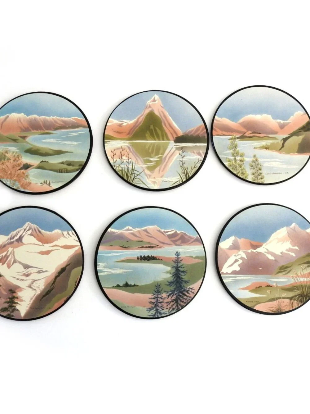 VTG 1970s New Zealand Scenic Cork Coasters Set of 6 Signed J.B. - Picture 1 of 10